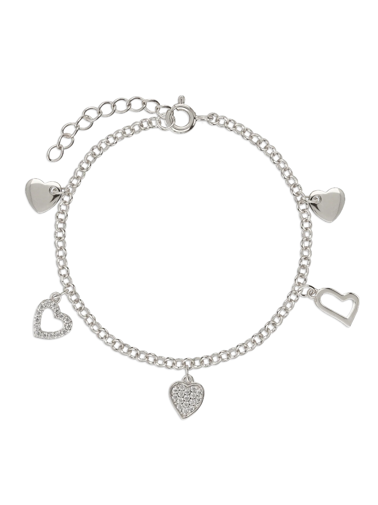 Pulseira corações em prata 925 com zircónias