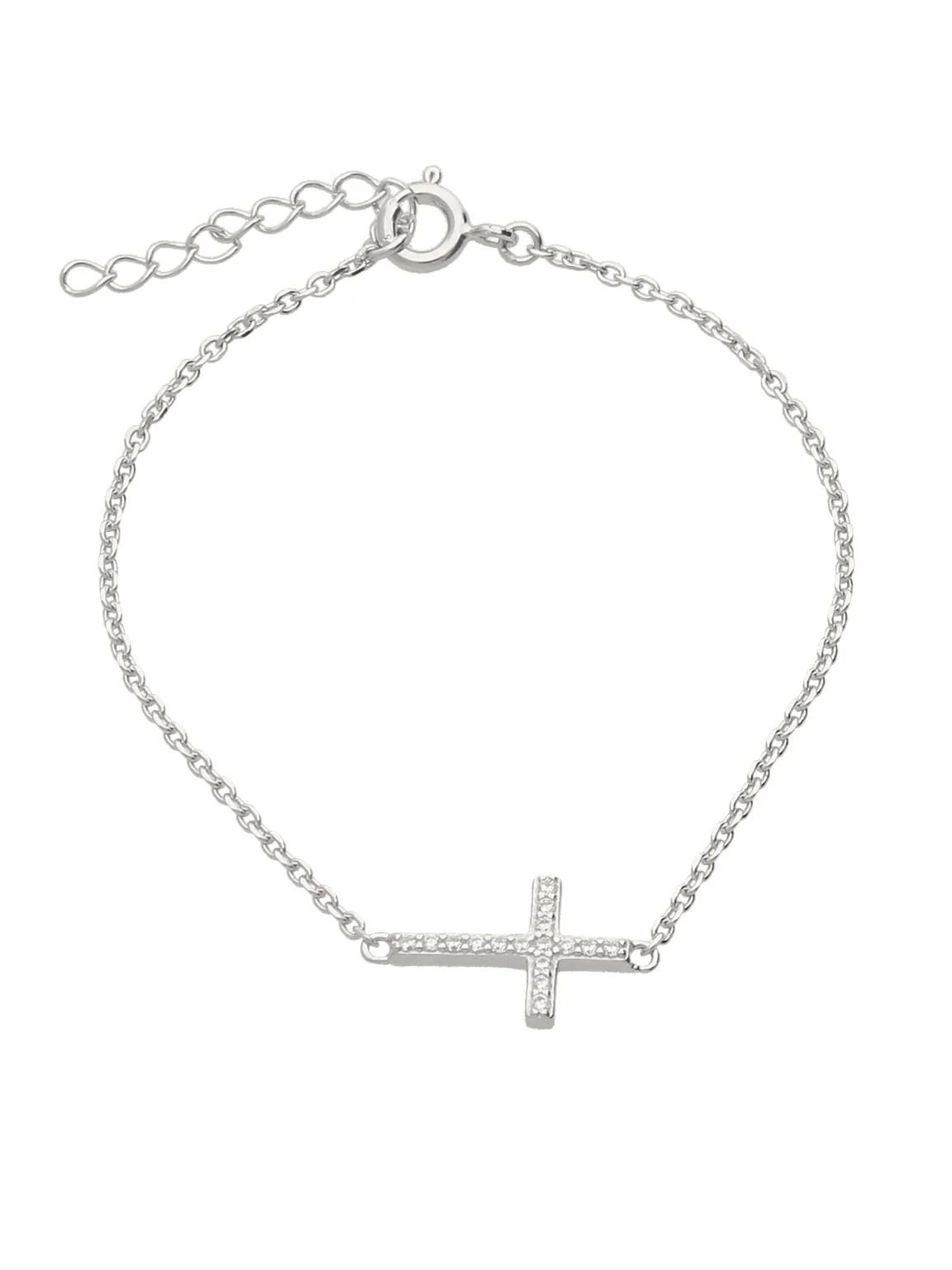 Pulseira delicada em prata 925 com cruz e zircónia