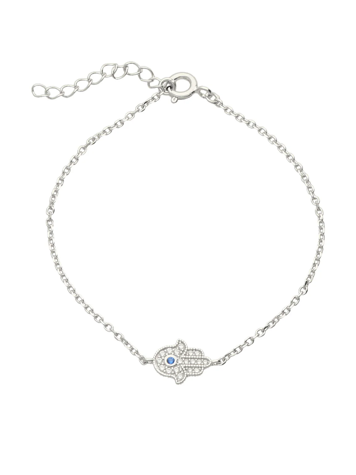 Pulseira Mão de Fátima em prata 925 com zircónia azul