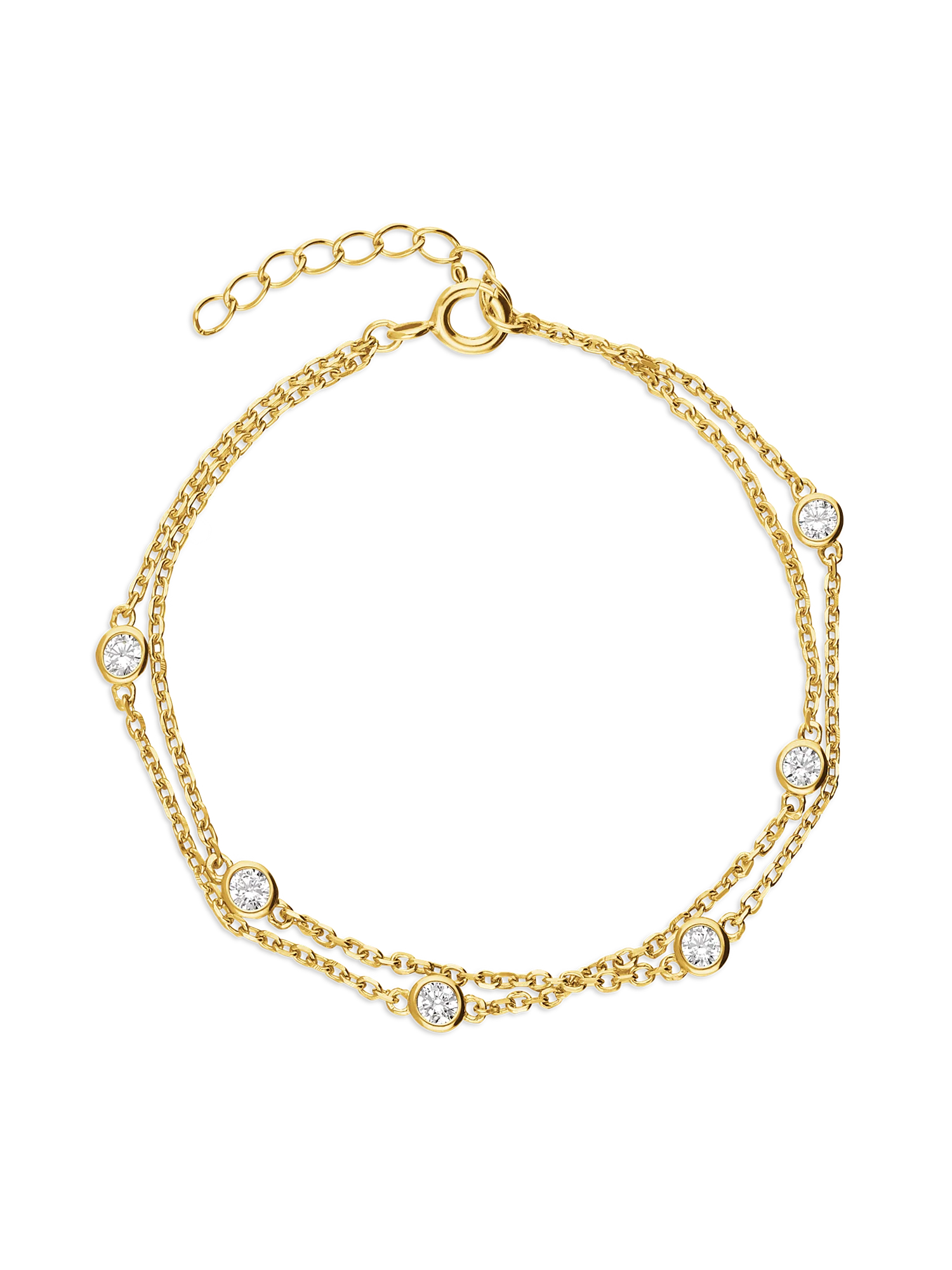 Pulseira dupla banhada a ouro com zircónia