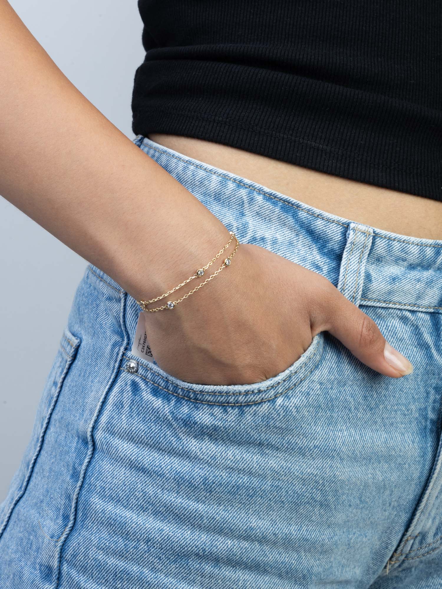 Pulseira dupla banhada a ouro com zircónia - Image 2