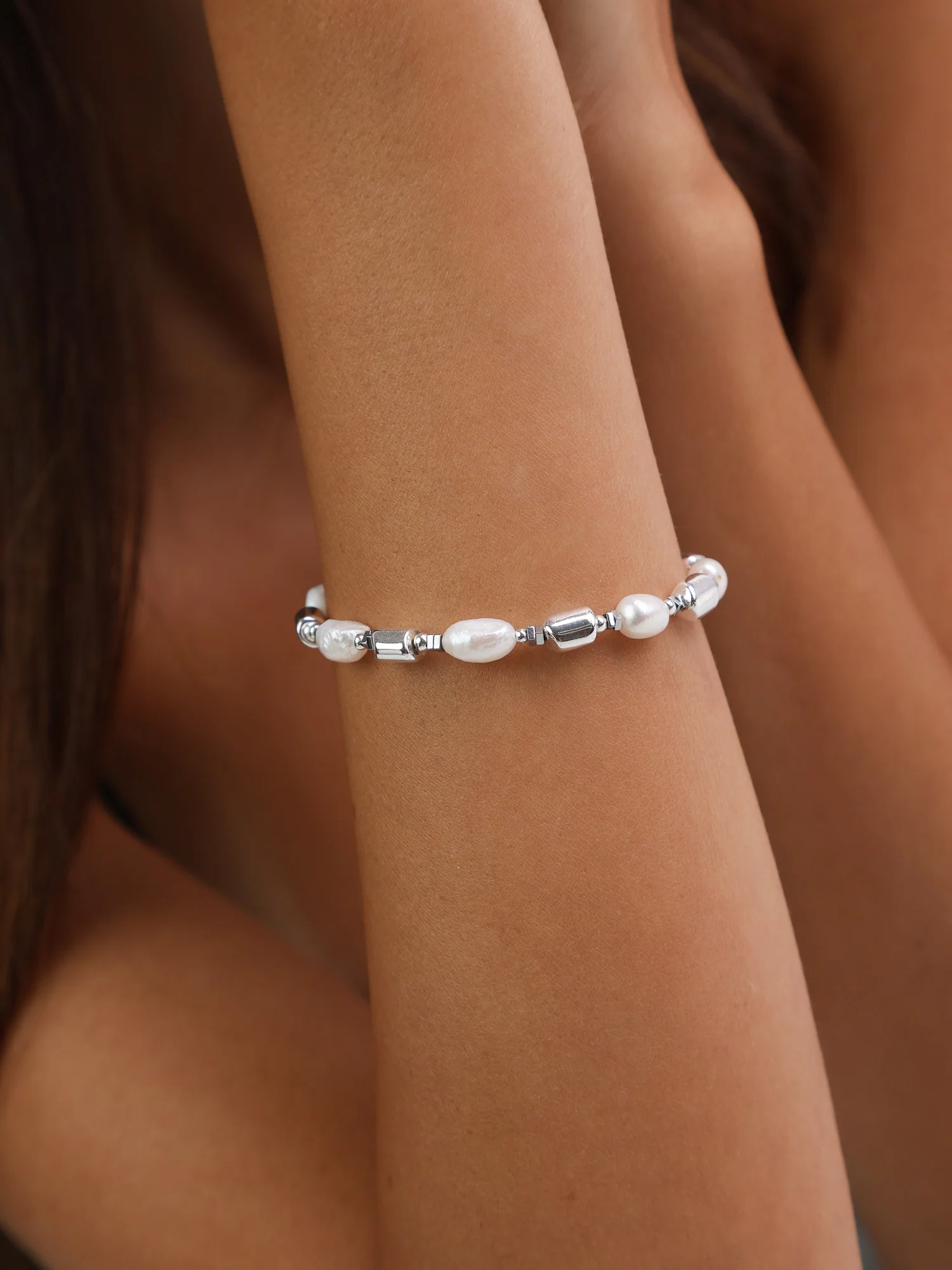 Pulseira de pedra com hematite e pérolas - Image 2