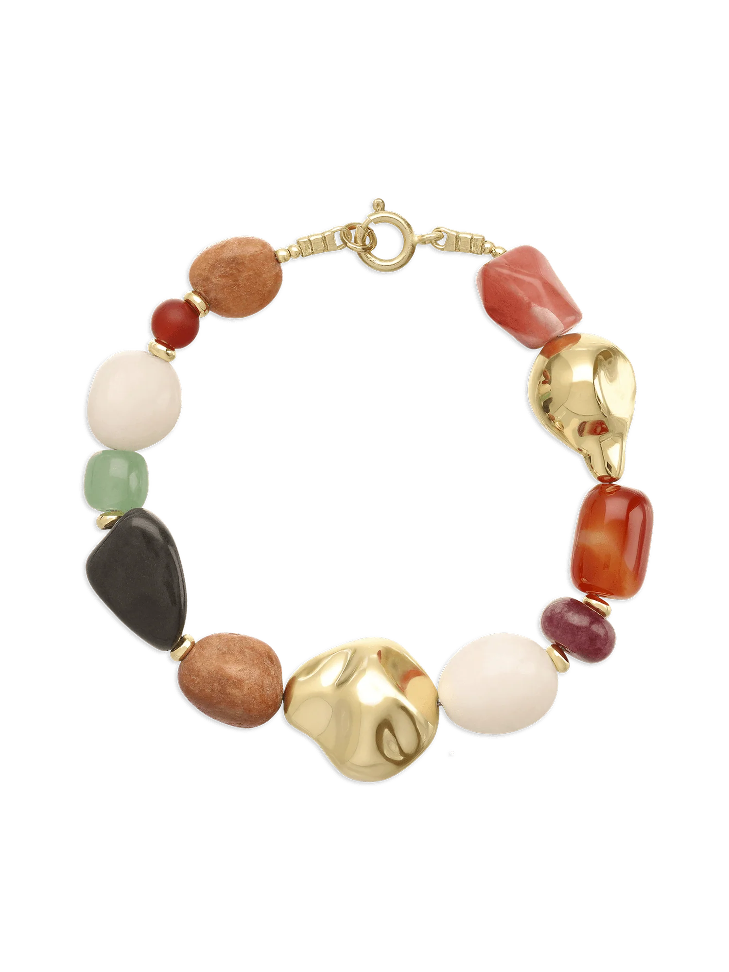 Pulseira de pedras banhada a ouro com aventurina, ónix, jadeíte e jaspe