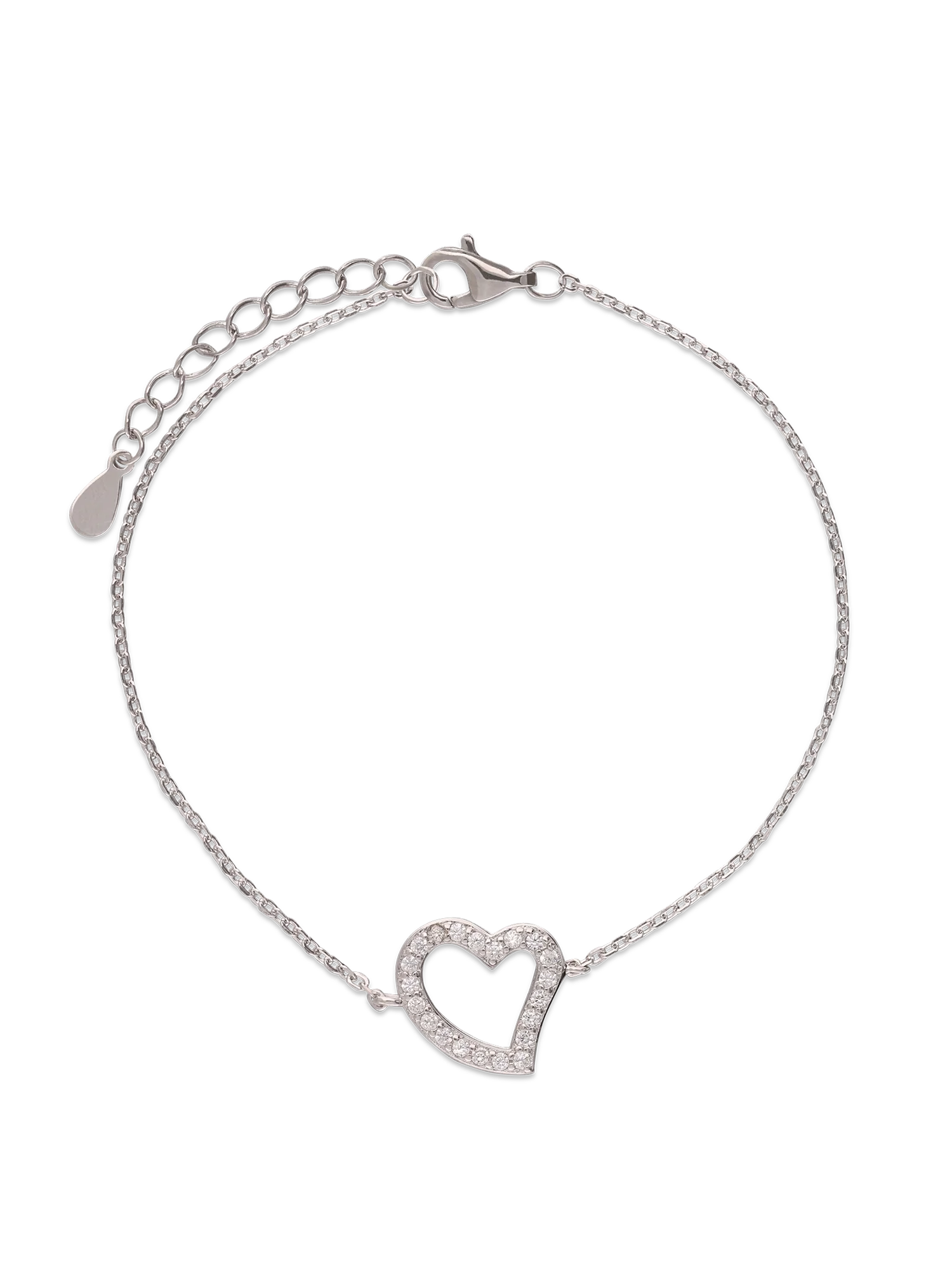 Pulseira coração em prata 925 com zircónia