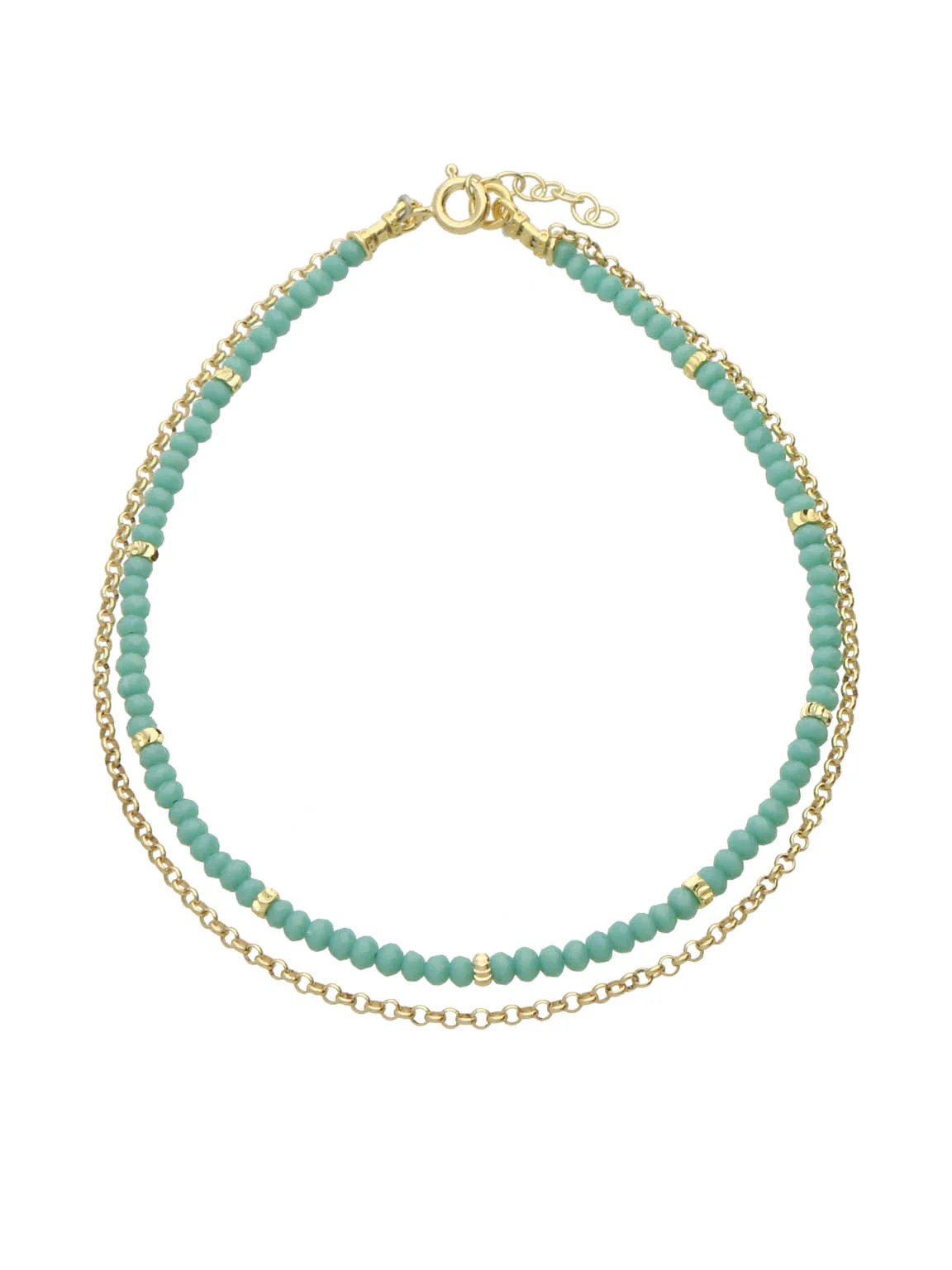 Pulseira dupla para tornozelo banhada a ouro com cristais azul céu