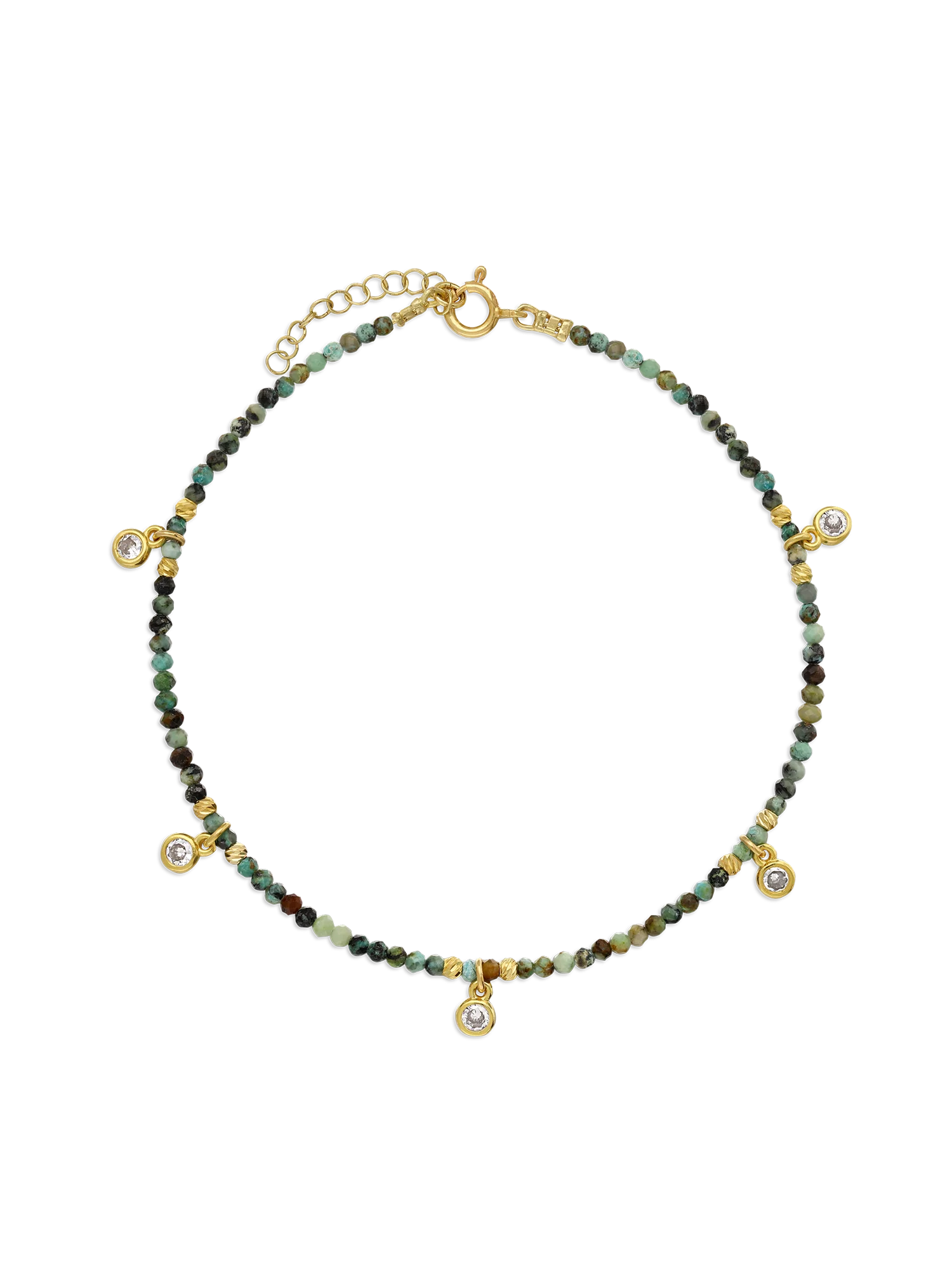 Pulseira para tornozelo banhada a ouro com zircónia e turquesa colorida