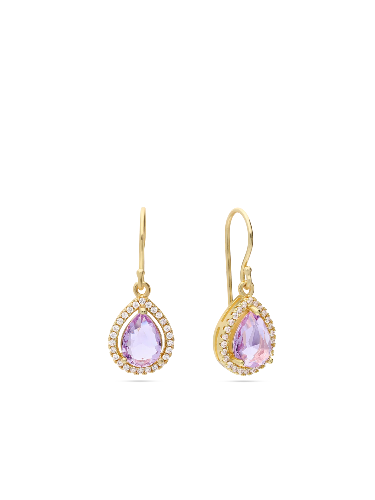 Pendentes banhados a ouro com zircónia e vidro cristal violeta