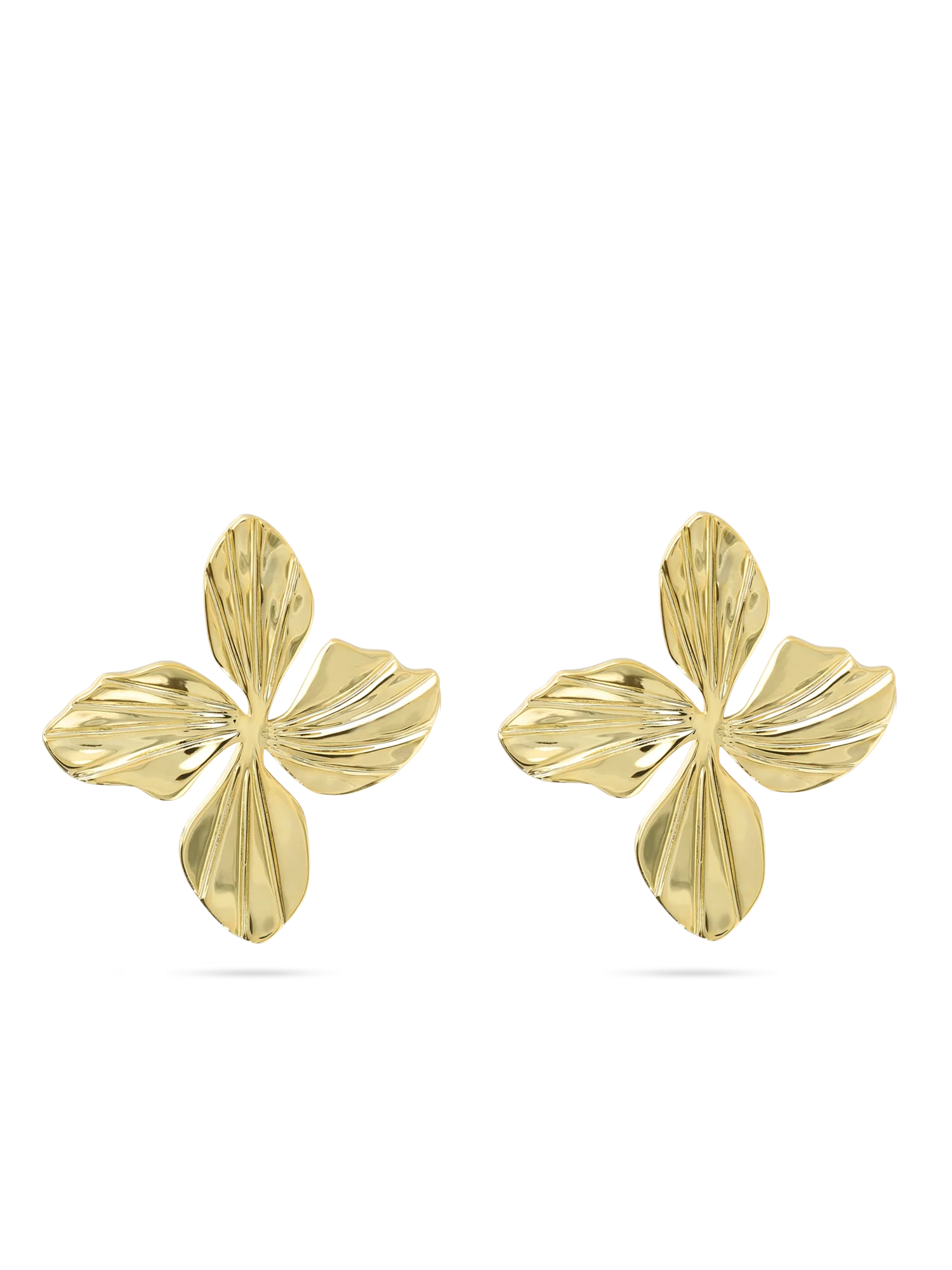 Brincos de placa flor banhados a ouro - Image 2