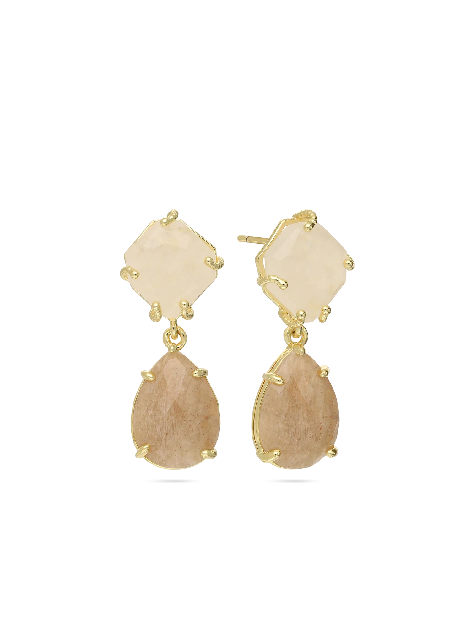 Pendentes banhados a ouro com quartzo branco e rosa