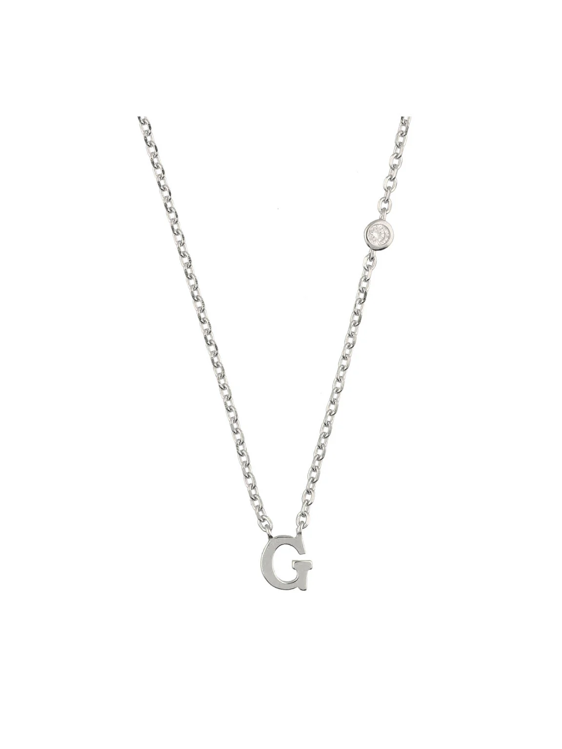 Fio com pendente "G" em prata 925 com zircónia