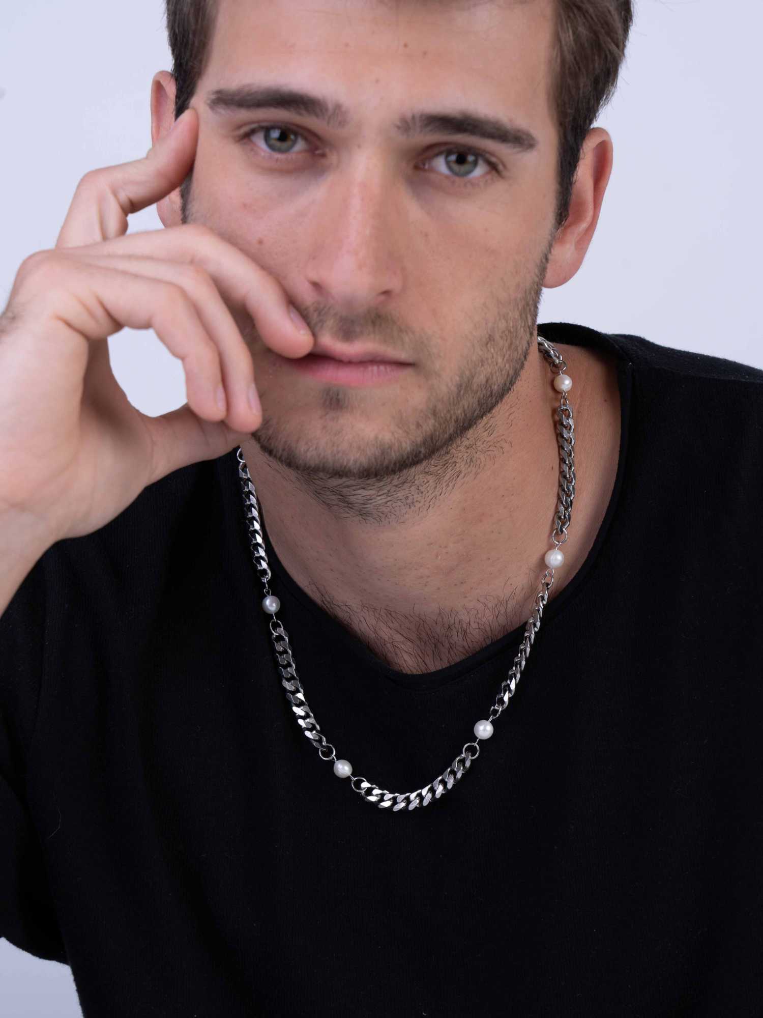 Colar masculino em aço inoxidável com pérola - Image 2