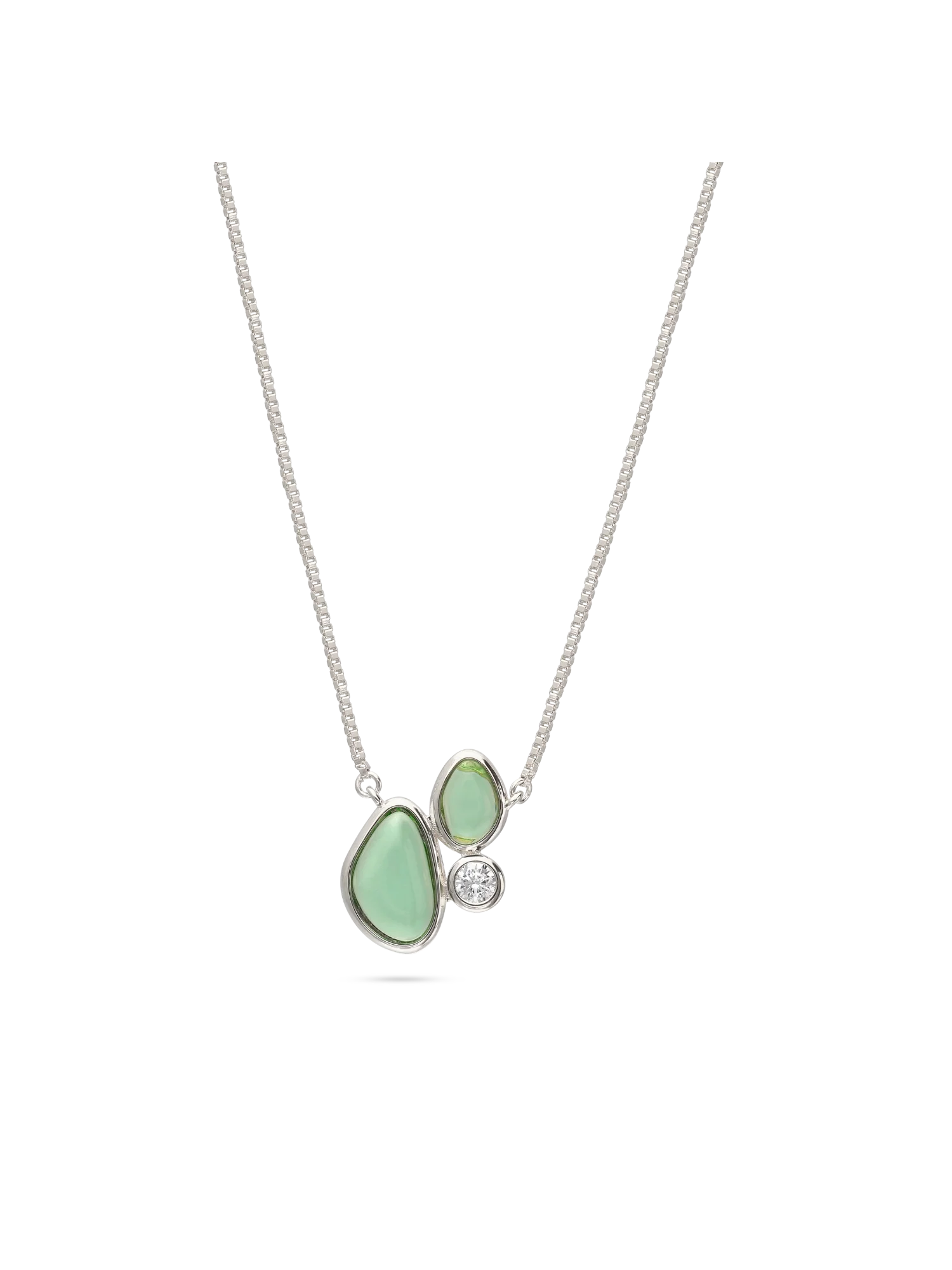 Fio com pendente em prata 925 com zircónia e cristal verde