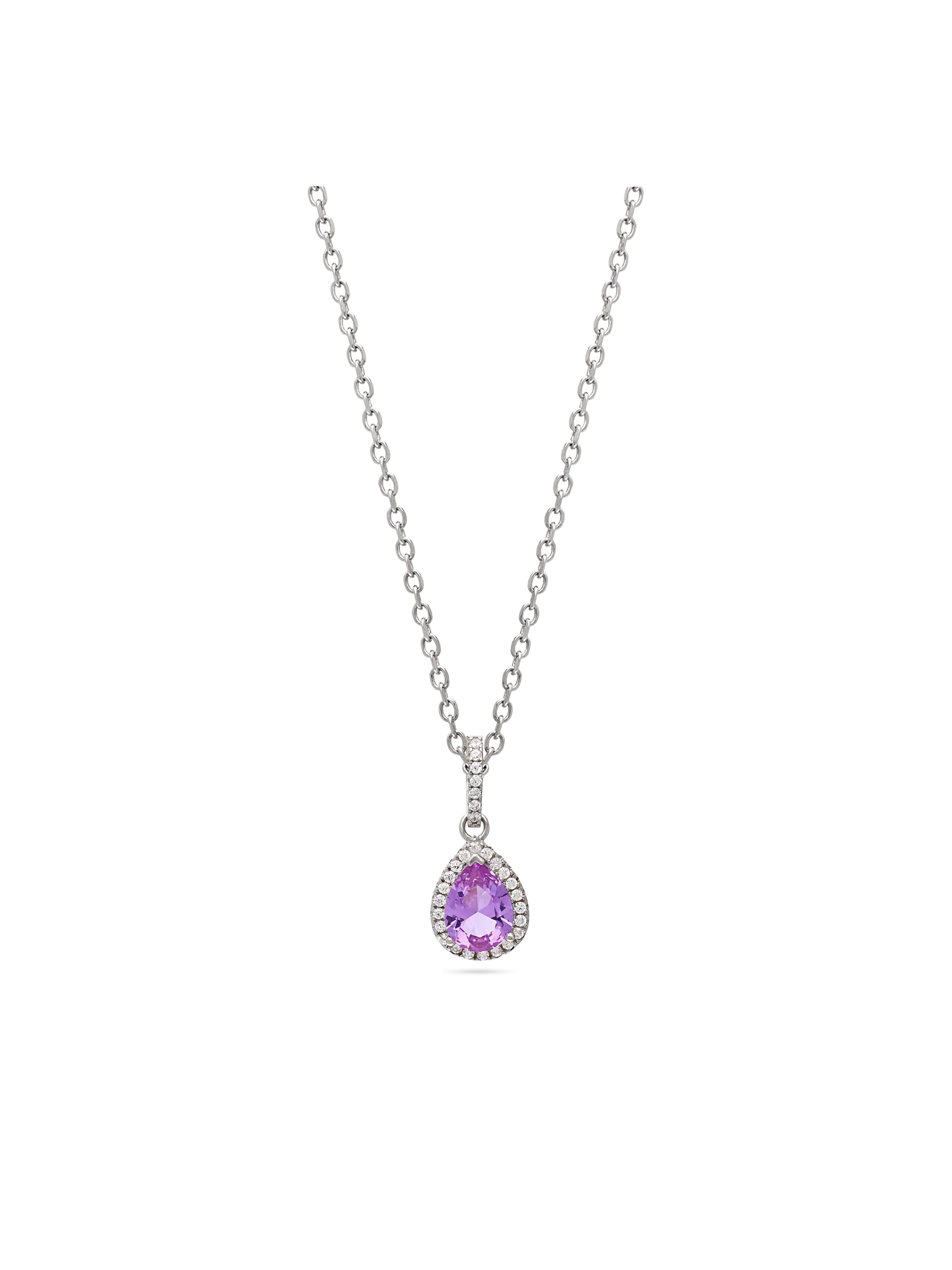 Fio com pendente em prata 925 com zircónia violeta