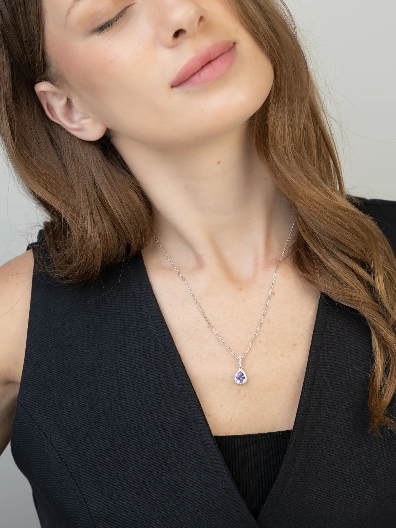 Fio com pendente em prata 925 com zircónia violeta - Image 2