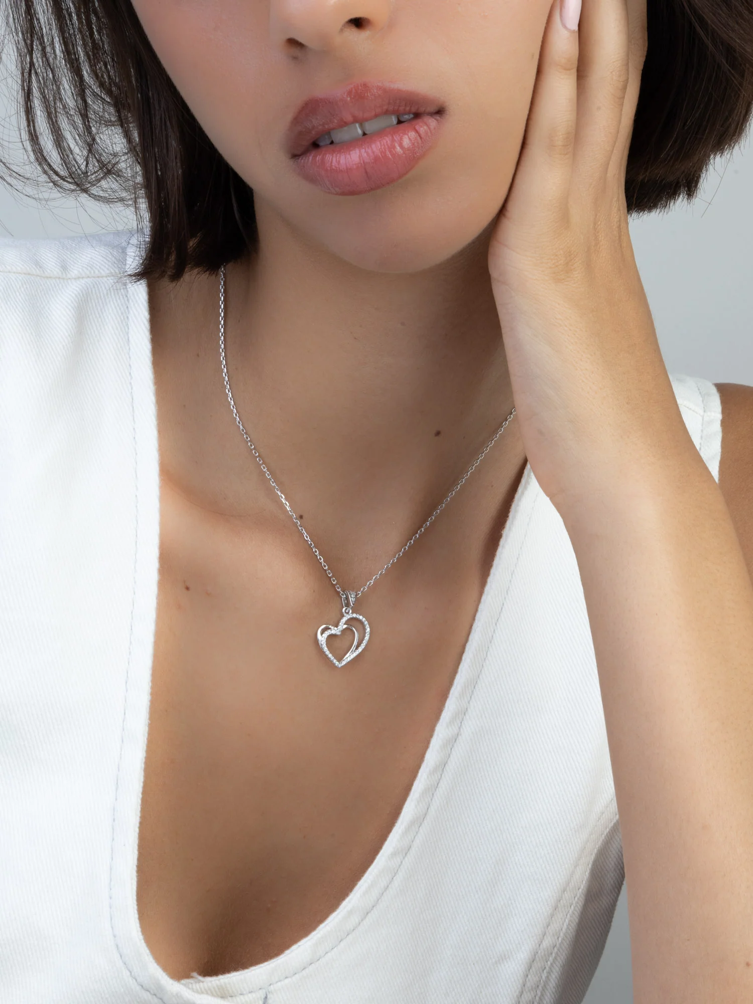 Fio com pendente coração em prata 925 com zircónias - Image 2