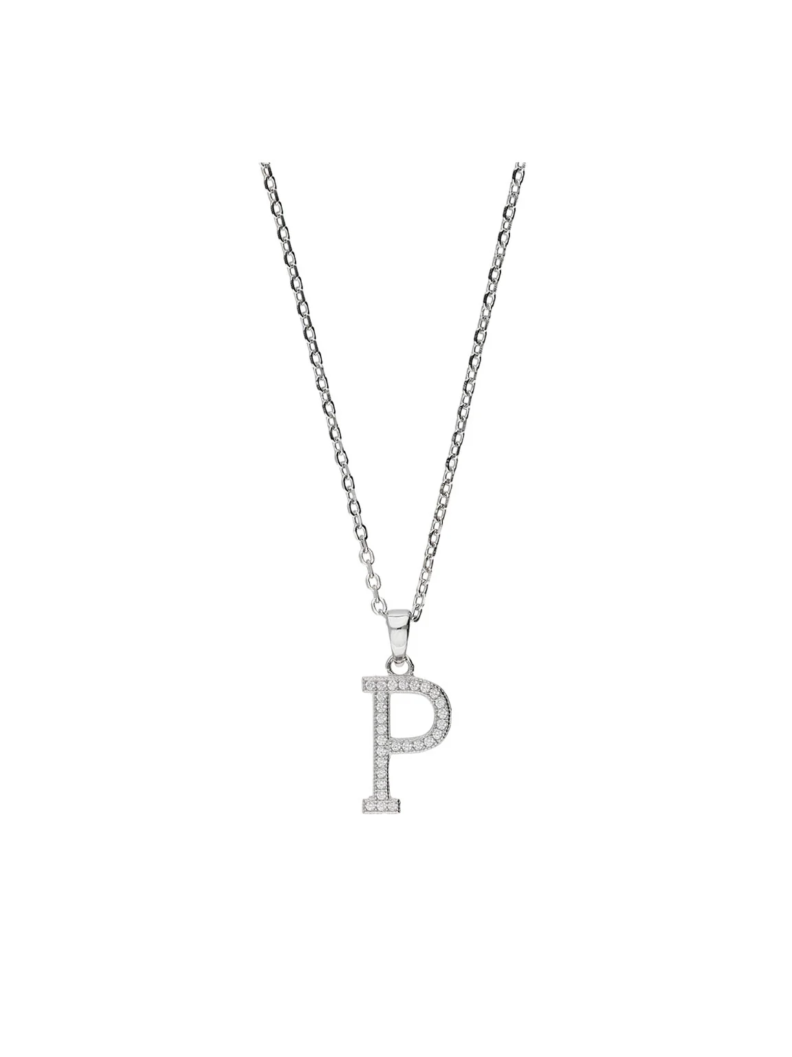 Fio com pendente "P" em prata 925 com zircónias
