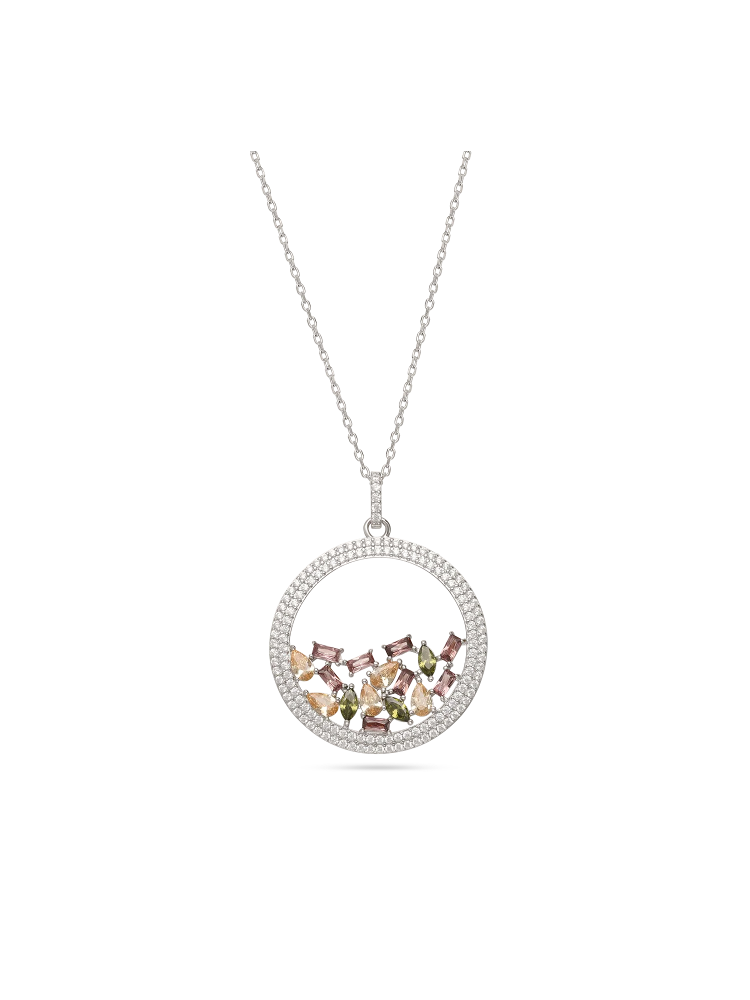 Fio com pendente em prata 925 com zircónias coloridas