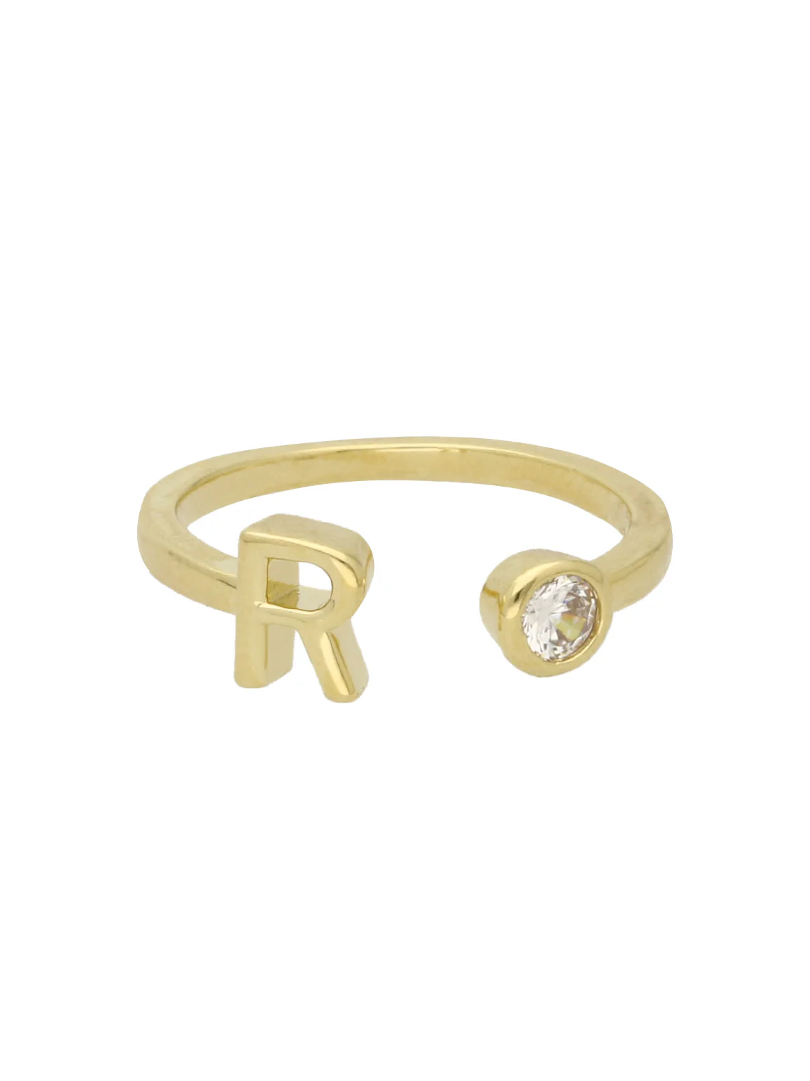 Anel "R" banhado a ouro com zircónia - Image 2