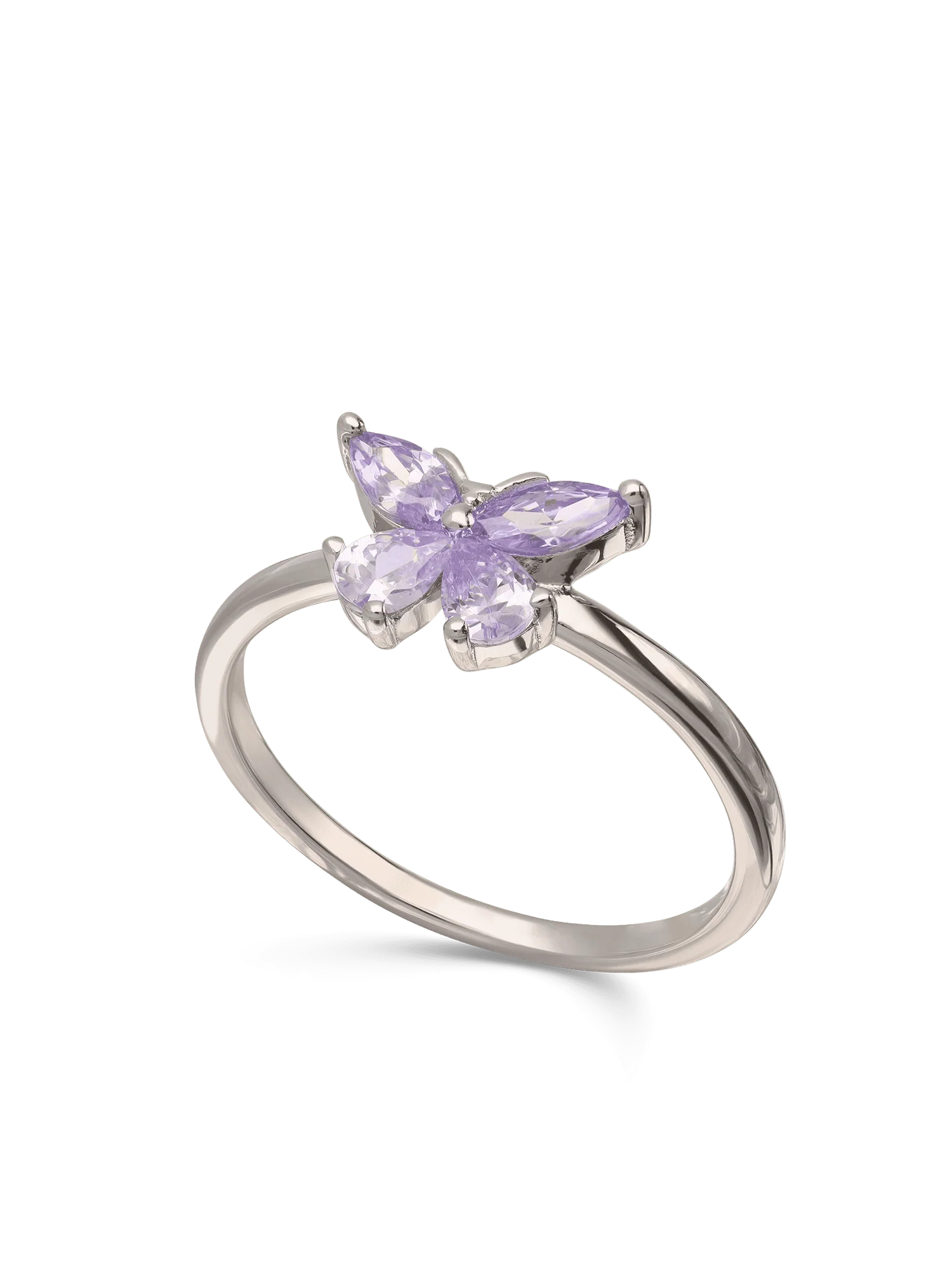 Anel borboleta em prata 925 com zircónia violeta