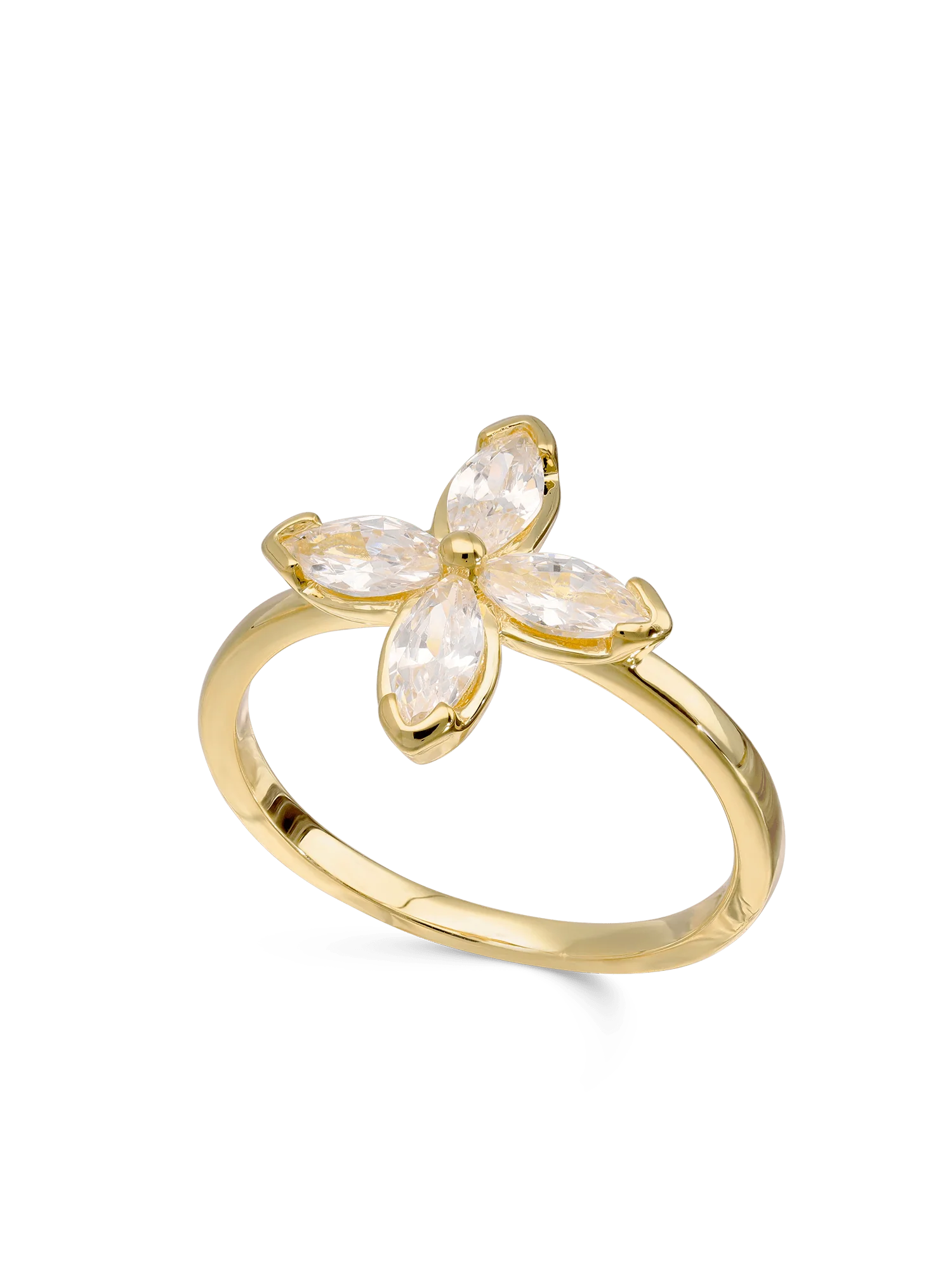 Anel flor banhado a ouro com zircónias