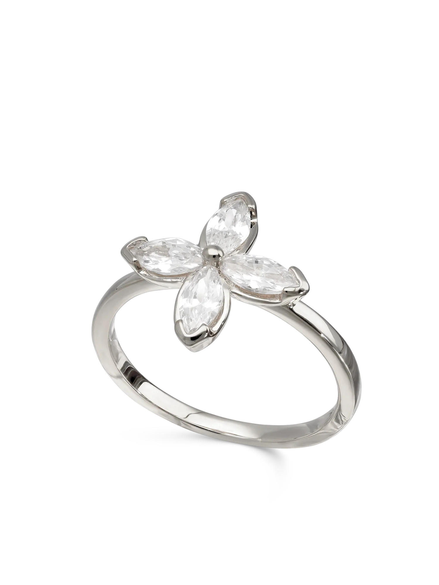Anel flor em prata 925 com zircónias