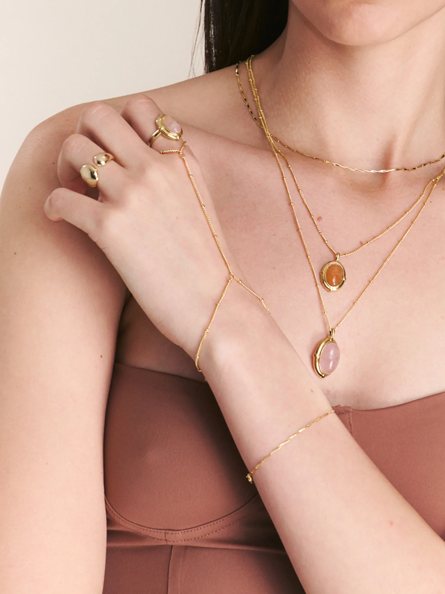 Anel vintage banhado a ouro com quartzo rosa - Image 3