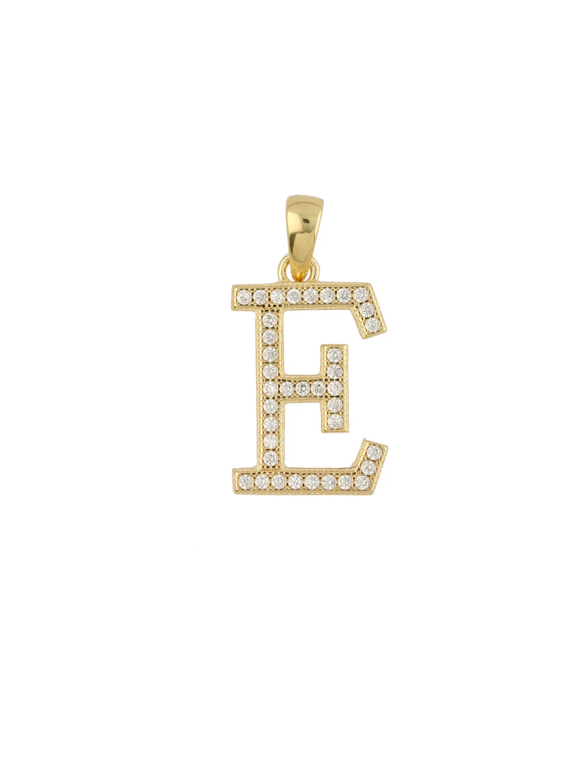 Pingente "E" banhado a ouro com zircónia