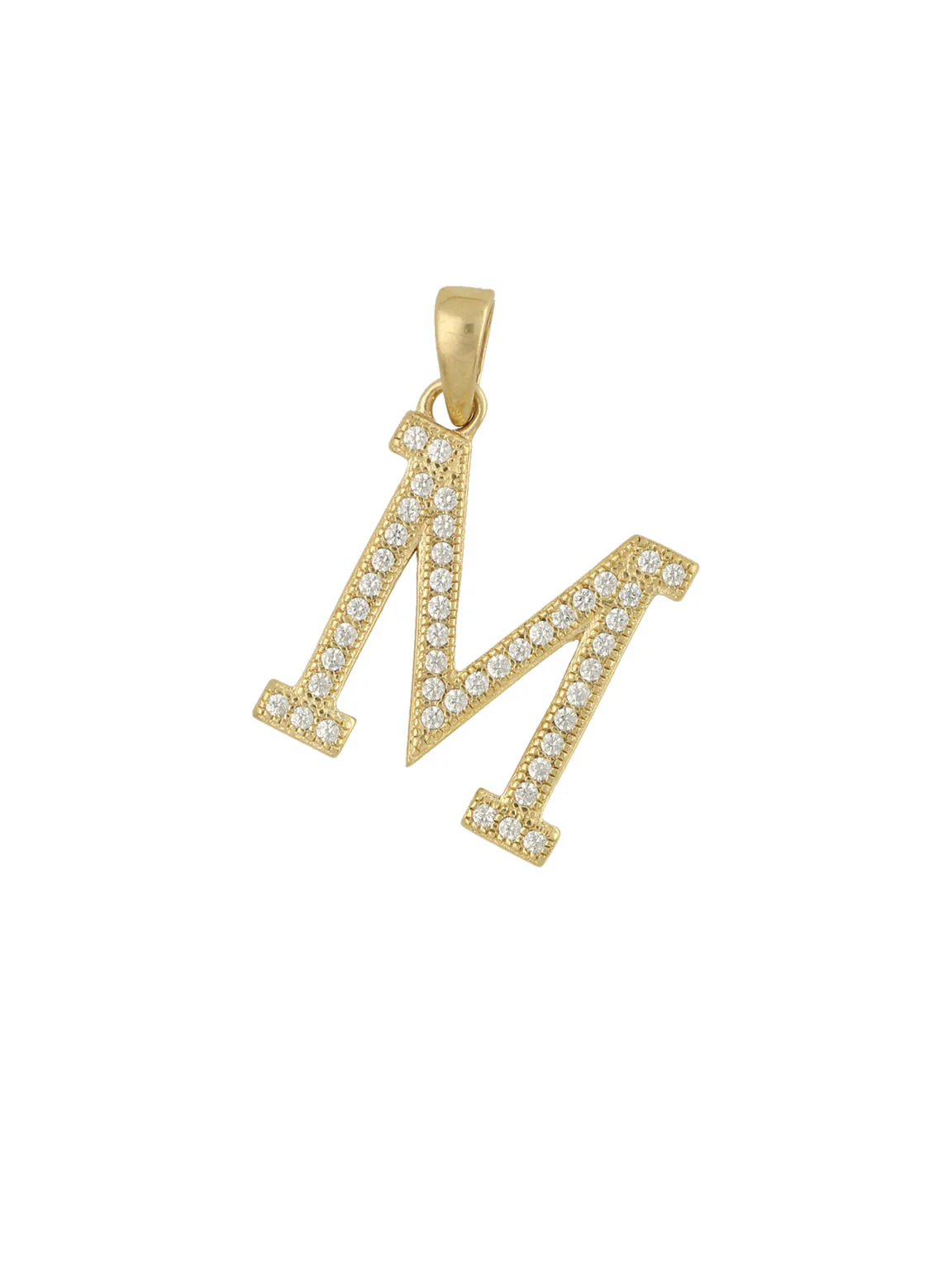 Pingente "M" banhado a ouro com zircónia